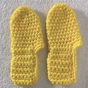 Vintage Handmade Yellow Crochet Knit Slip On Slippers